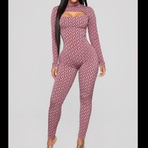 Pink open back jumpsuit